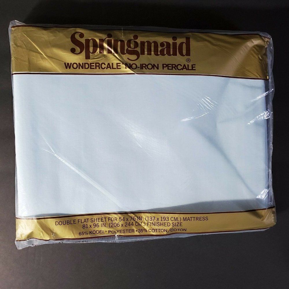 ‎2 Vtg Springmaid Double Full Flat Sheets Lt Blue - Picture 2 of 9
